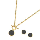 CONJUNTO PEDRA CHAPA REDONDA FECHO FRONTAL DOURADO